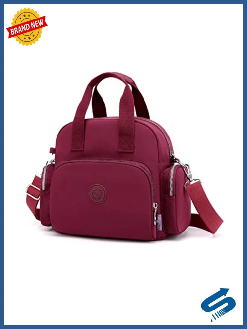 Nylon Water-Resistant Backpack with USB Charging Port, Convertible Crossbody